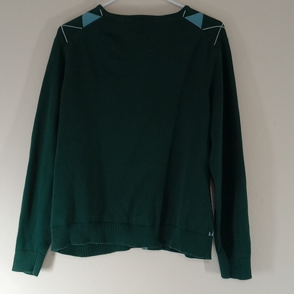 Land's End Women Sweater Used Preowned Checkered LARGE GREEN MULTI-COLOR - Picture 4 of 7